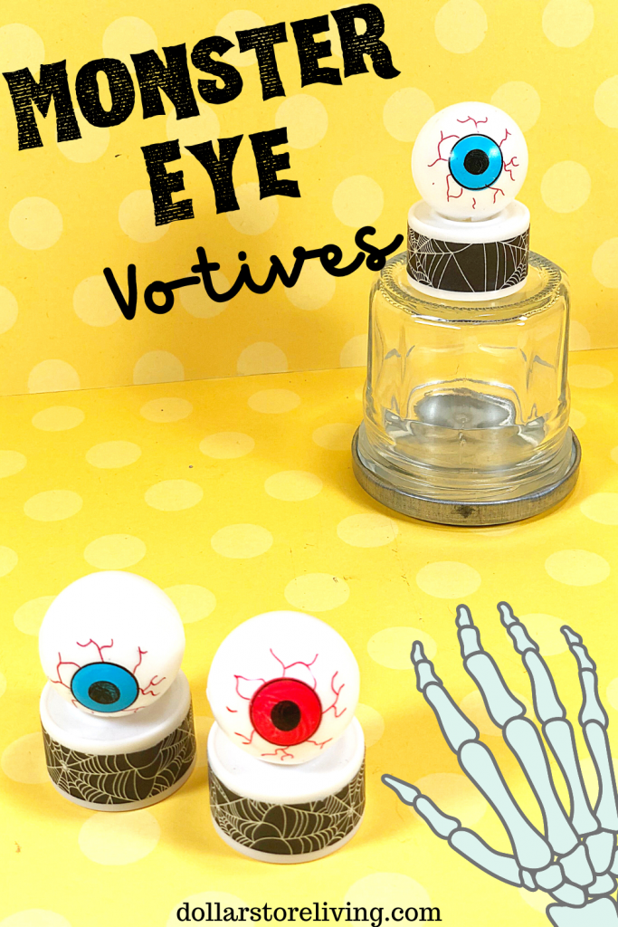 Title image for DIY Dollar Store Halloween Monster Eye Votives