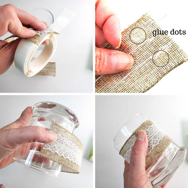 How to add the glue dots to the ribbon and glass jar. 