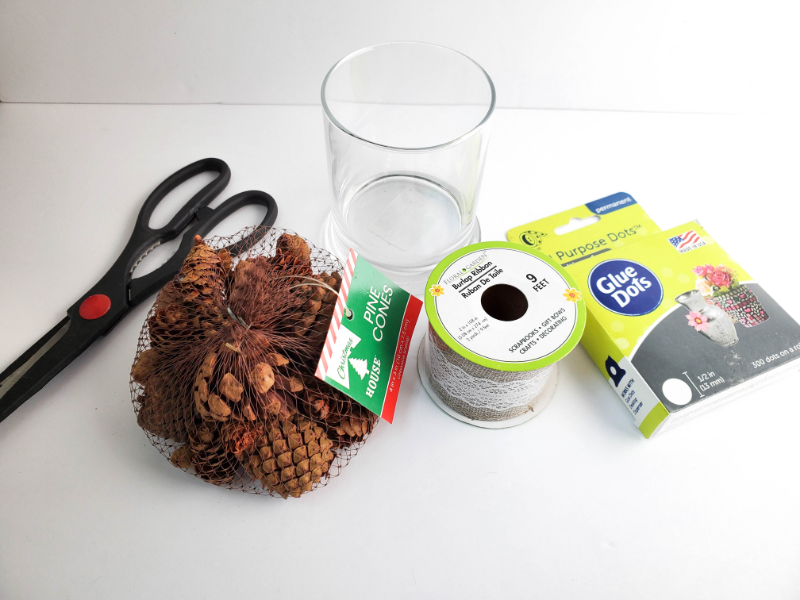 Materials needed for Make a Dollar Store Pine Cone Decoration