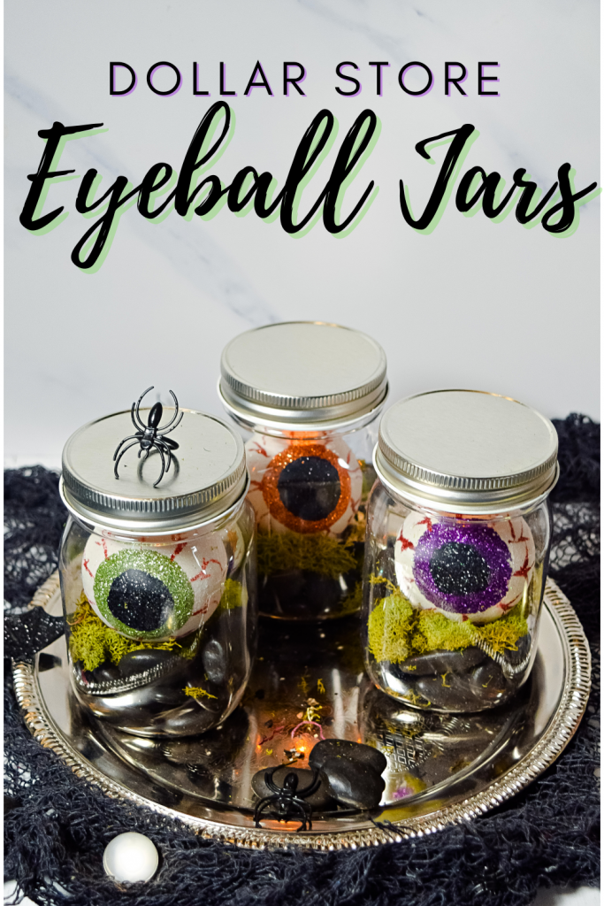 Title image with a silver tray of three mason jars with eyeballs inside. 