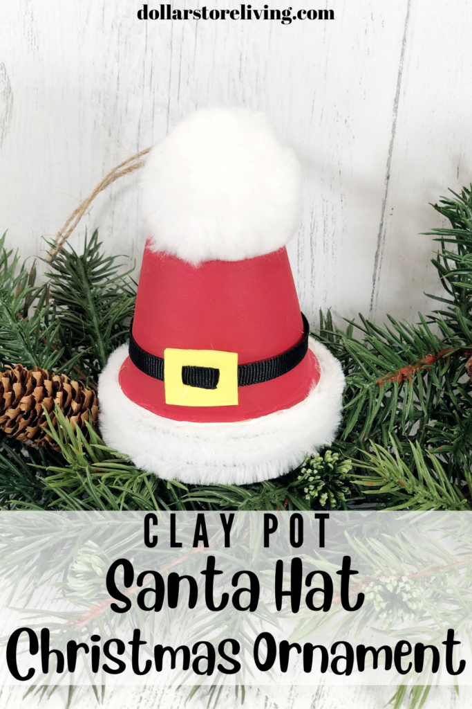 Title image for Santa Hat Clay Pot Christmas Ornament. 